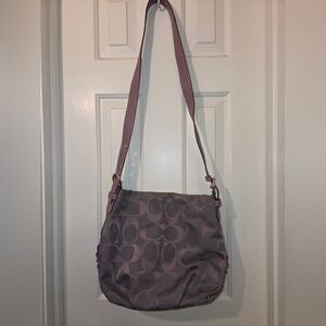 Coach:  Vintage Large Lavendar/Grey Shoulder Bag With Adjustable Strap.